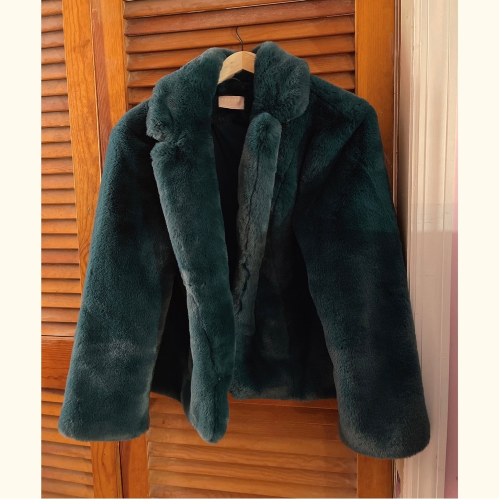 KEEPSAKE Emerald Faux Fur Jacket, Size L (fits like M)